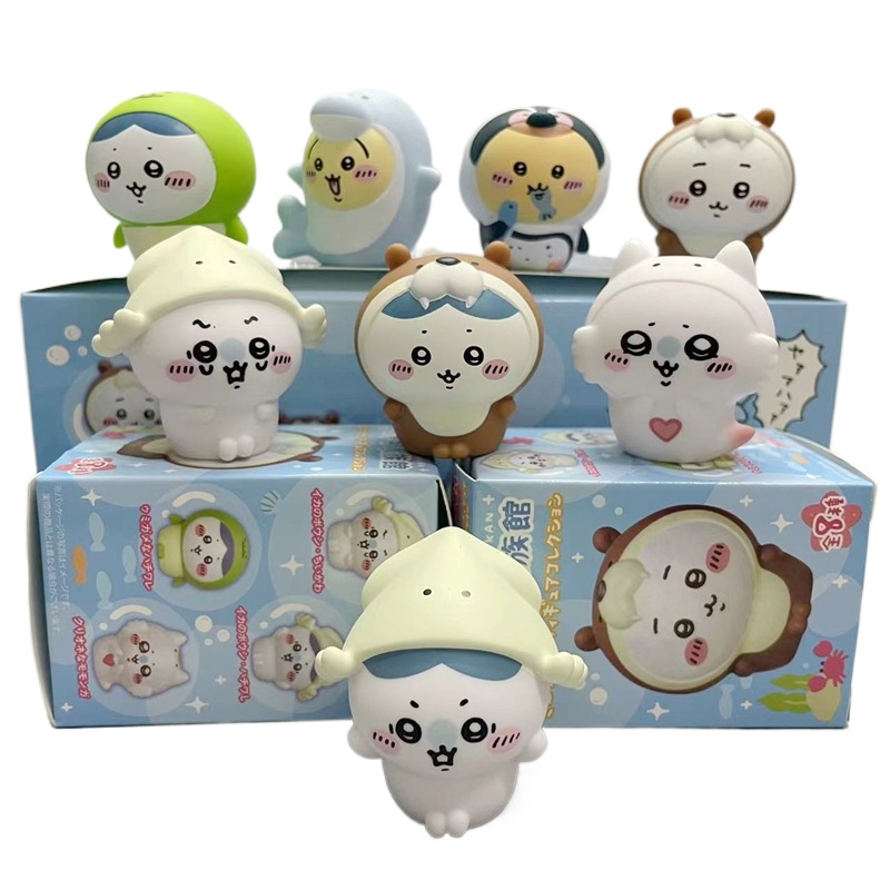 Marine Life Aquariums - 8 ชิ้น/กล่อง ฟิกเกอร์เรซินธีมสัตว์ทะเลน่ารักจาก Chiikawa Aquarium Blind