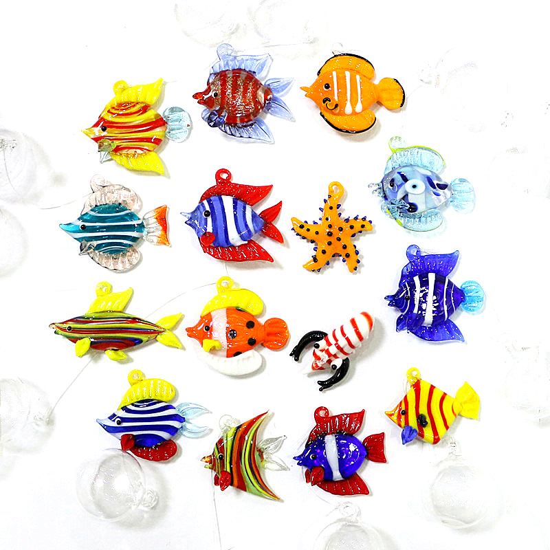 Marine Aquarium Europe - อุปกรณ์ตกแต่งพิพิธภัณฑ์สัตว์น้ำแก้วลอยของตกแต่งสัตว์ทะเลน่ารักมินิปลาดาวทะเลกุ้งมังกรกุ้งแมงกะพรุนปลาการ์ตูนรูปปั้นจี้