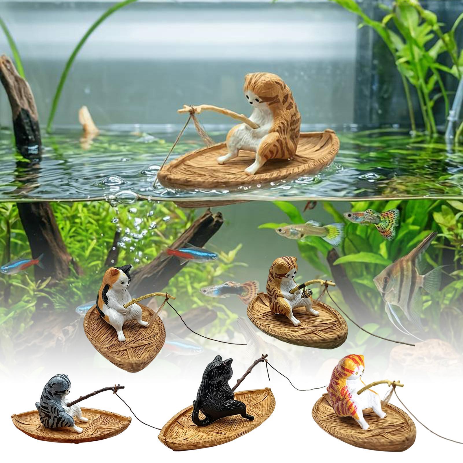 Aquarium Marina - ของตกแต่งตู้ปลาเรือตกปลาแมวน่ารัก คุณภาพสูง ทำจากเรซิ่น ทนทาน เหมาะสำหรับตกแต่งตู้ปลา สวน