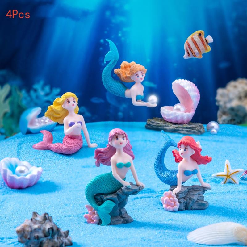 Aquarium Innovative Marine - 4 ชิ้นพลาสติกตู้ปลาประดับรูปนางเงือกน้อยตุ๊กตาจิ๋วตกแต่งตู้ปลา DIY ตกแต่งเค้กโต๊ะอุปกรณ์งานฝีมือ