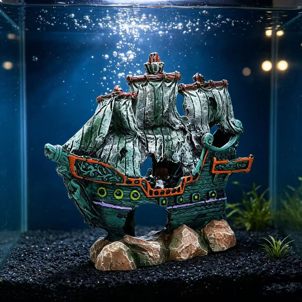 Aquarium Marina - ของตกแต่งตู้ปลา รูปเรือใบ เรืออับปาง ของตกแต่งเรซิน รูปเรือจม อุปกรณ์ตกแต่งตู้ปลา
