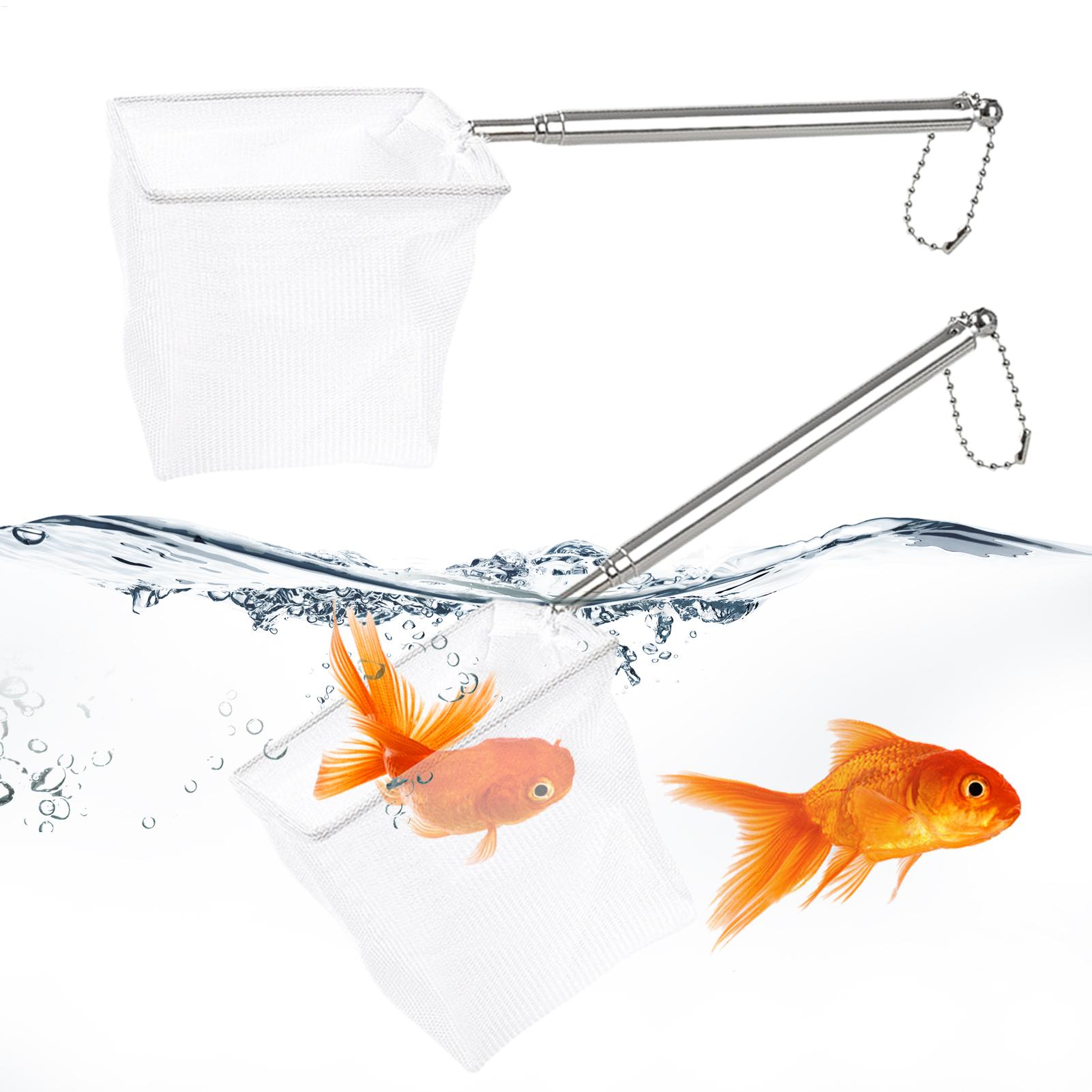 Aquarium Marina - ชุดอุปกรณ์ตกปลา 2 ชิ้น ตาข่ายดักปลาขนาดเล็ก ด้ามจับยืดหดได้ ทำจากสแตนเลส
