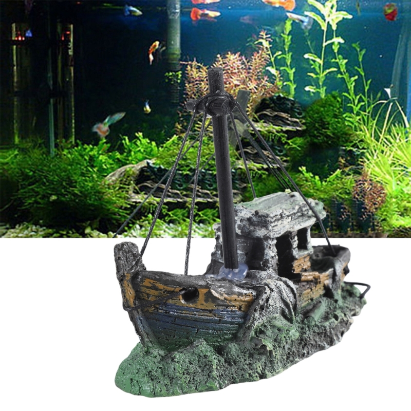 Aquarium Sunken เรือตกแต่งเรซิ - Aquarium Marina บทวิจารณ์และราคา