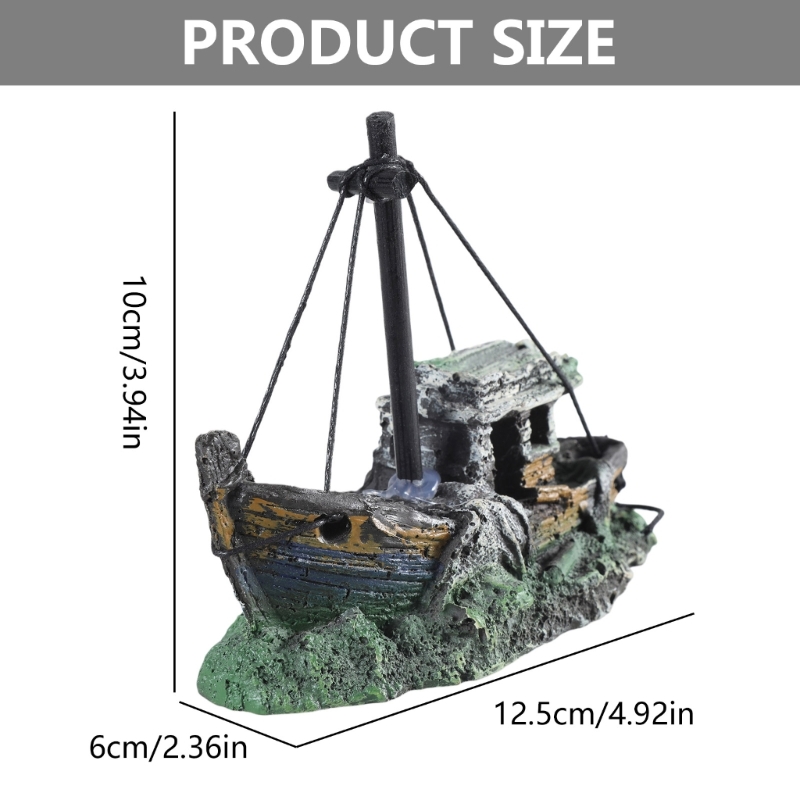 Aquarium Sunken เรือตกแต่งเรซิ - Aquarium Marina บทวิจารณ์และราคา